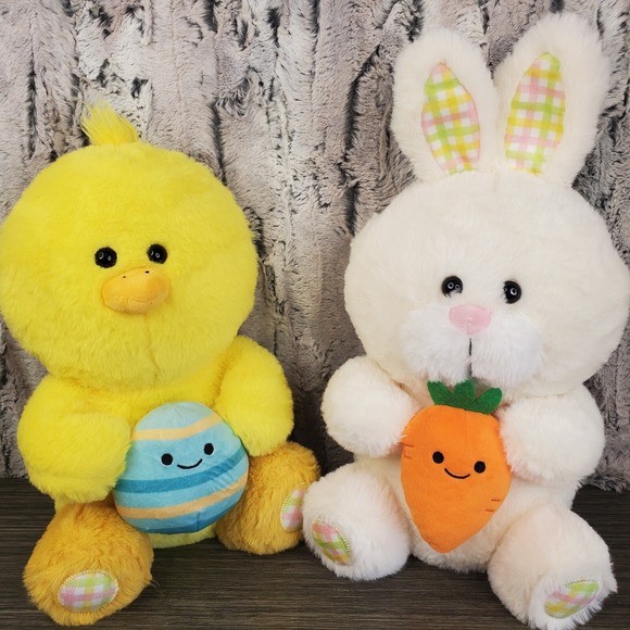 Inter-American Products Other - Easter Chick Duck + Bunny Rabbit 12" Plush Stuffed Animals Plaid Feet Egg Carrot